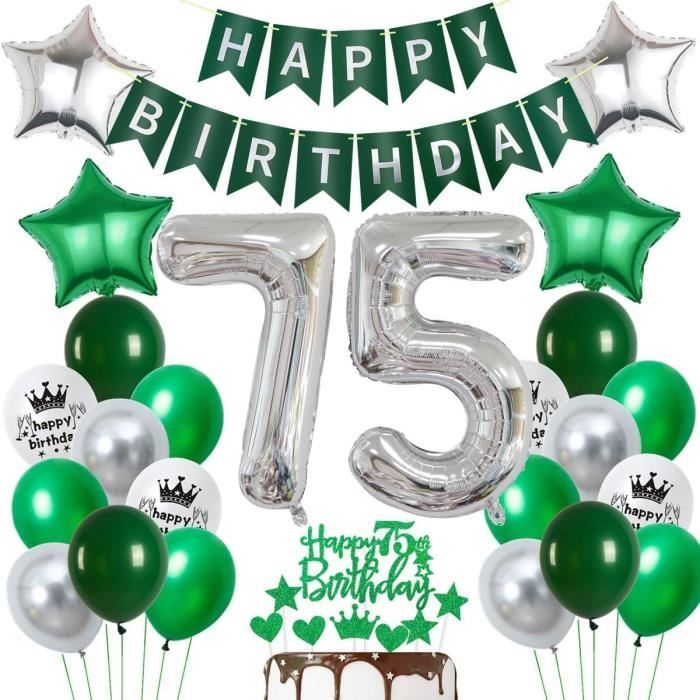 Kit Décoration 75e Anniversaire - Panneaux Signalétiques, Ballons, Guirlande, Serpentins, Confettis - Pour Fête Homme/femme - 9