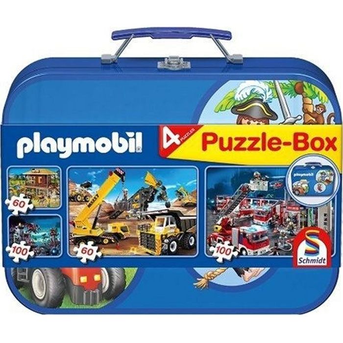 coffret puzzle playmobil - schmidt spiele - 2 x 60 et 2 x 100 pièces - scène de vie - mixte