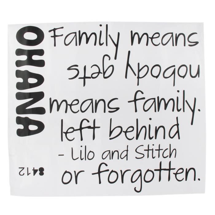 Autocollant Mural Art Decalque Vinyle Citation Caracteres Lilo Et Stitch Ohana Family Noir Achat Vente Stickers Cdiscount