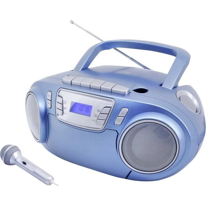 soundmaster SCD5800BL Radio-lecteur CD FM FM, USB, Cassette, Radiocassette avec microphone bleu