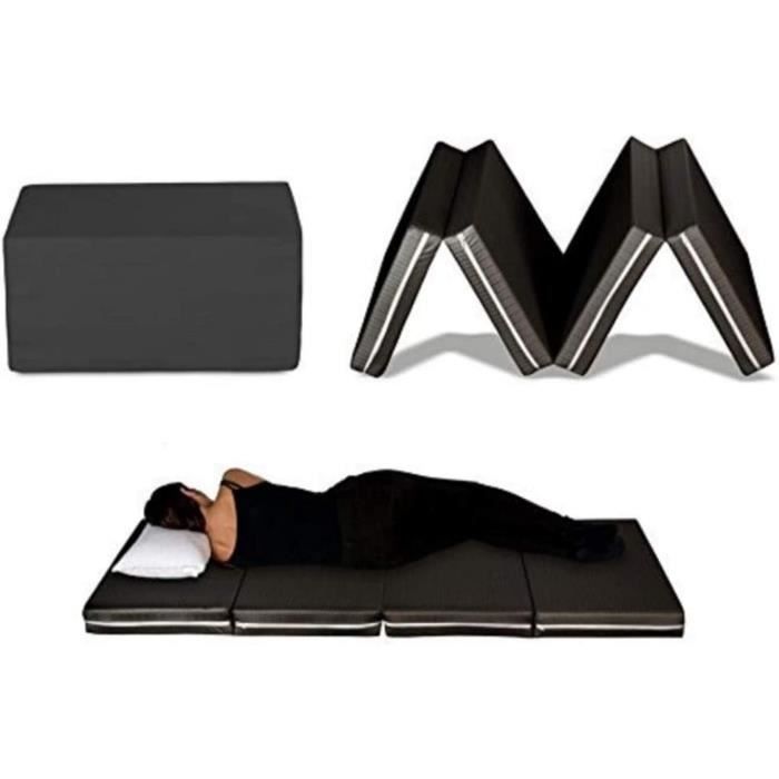 EvergreenWeb Futon lit Matelas Gain de Place Noir Pliable en 4