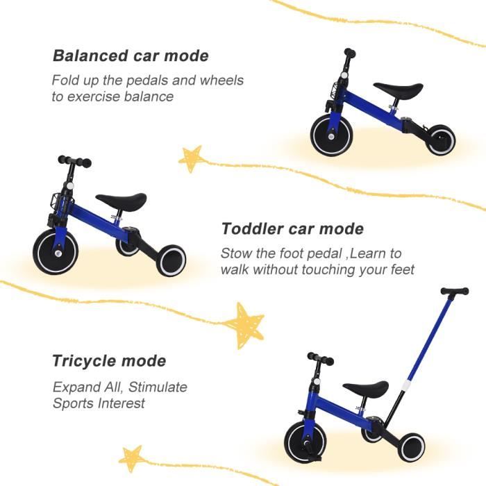 Tricyque évolutif 5-en-1 KORIMEFA – Vélo D'équilibre Avec Poignée Parentale, Siège Réglable – Pour Enfants 1-3 Ans, Blanc
