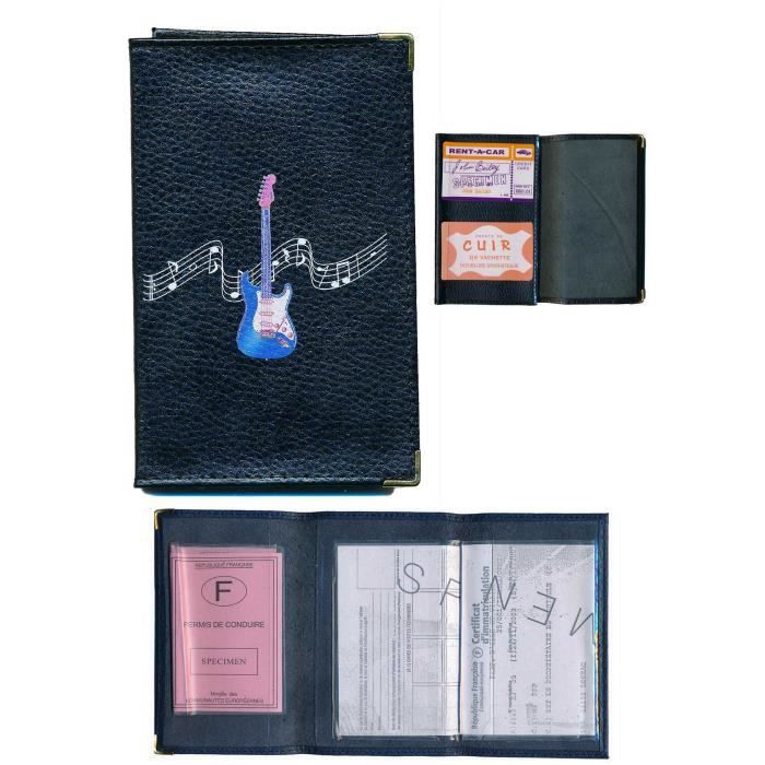 Pochette Etui Protection Cuir Porte Carte Grise papiers Voiture permis de Conduire Noir Flamant Rose