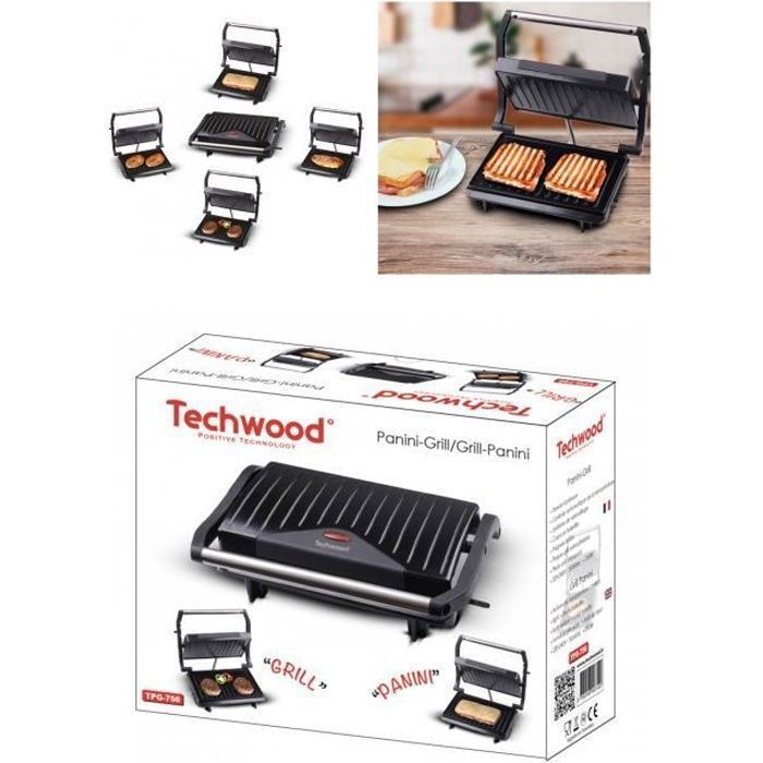 Grill Viande - Panini TECHWOOD - Plaque anti-adhésive - 750W