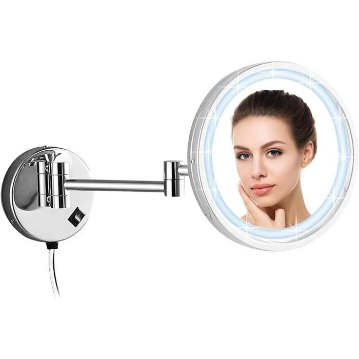 Miroir De Maquillage Lumineux LED Grossissant 30X – 3 Modes D'éclairage (froid/naturel/chaud), 48 LED, Batterie 2000mAh, Ventouse – Rotation 360°