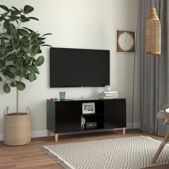 “Summer Saleélégant Meuble TV avec pieds en bois massif Noir 103 5x35x50 cm 20 Kg 23287