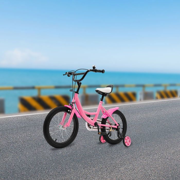 Vélo Enfant 16 Pouces Avec Roues Stabilisatrices - Acier Carbone, Siège Réglable, Pour 5-8 Ans