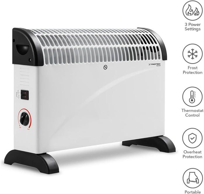TROTEC TCH 18 E – Radiateur Convecteur Électrique 2000 W Puissant, Chauffage D'Appoint Rapide Et Silencieux Avec 3 Niveaux + Thermostat