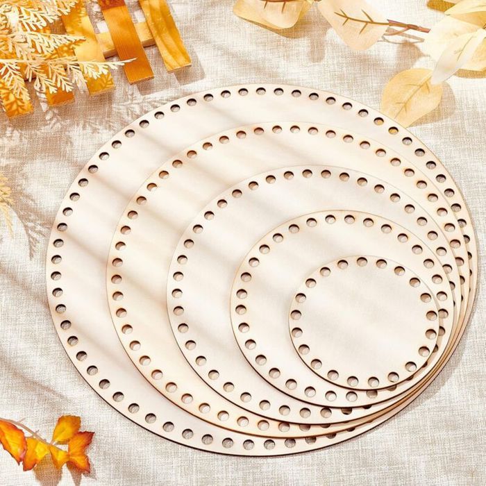 Lot 10 Fonds De Panier Bois Naturel Rond – 10/15/20/25/30 Cm – Bases Crochet & Tricot Pour Sacs, Paniers & Bricolage