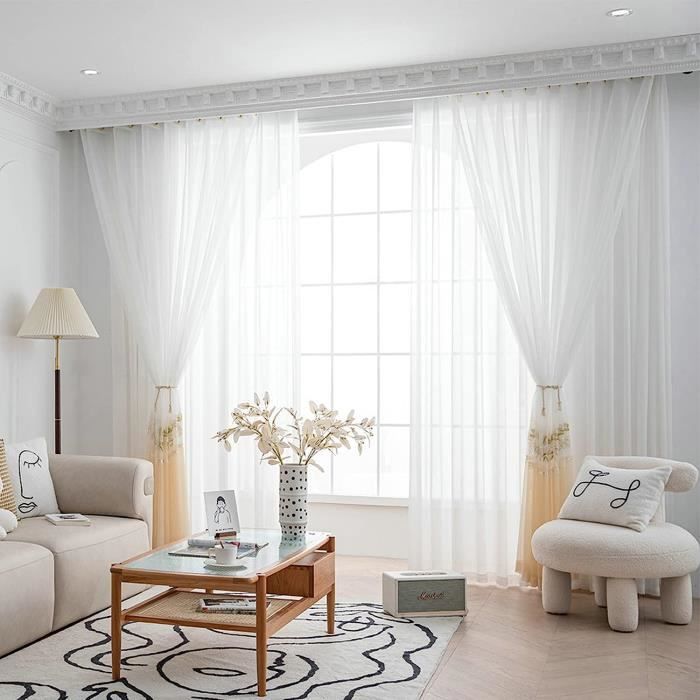 Rideau Voilage Fenêtre 220x240 Cm Anti-UV - Gris Clair, 100% Polyester, Décoration Intérieure Chambre Cuisine - 1