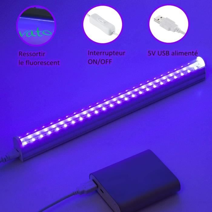 Tubes LED Lumière Noire UV – Lot De 3, 5W, 32 Cm, 24 LEDs | Alimentation USB, Portable | Pour Soirées, Peinture Fluorescente, Décoration Halloween, Noël