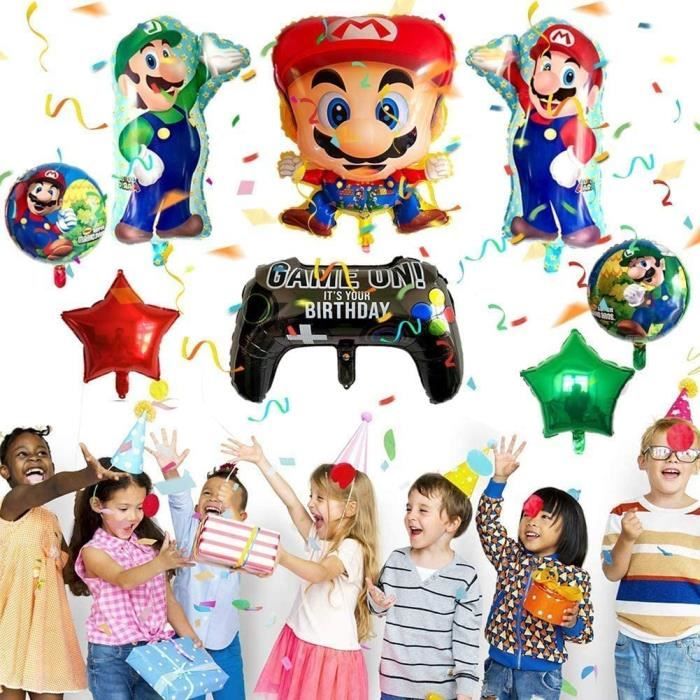 Mario Thème Party Ballons Décorations 5 Ans, Mario Decoration Anniversaire  Kit, Mario Enfants Décoration de Fête d'Anniversaire, Fournitures de Fête