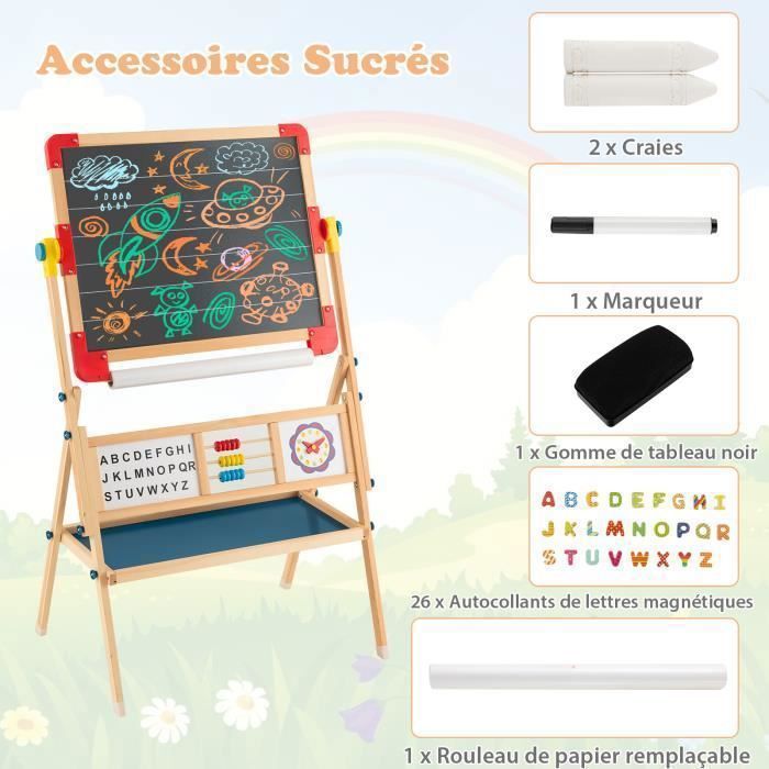 Tableau Pour Enfant KRUZZEL Tableau Pliant Pour Enfants Avec Craie Et Aimant U00e0 Partir De 3 Ans En Bois - Tableau Noir Et Blanc - Avec Compartiment De Rangement Pratique Pour Accessoires