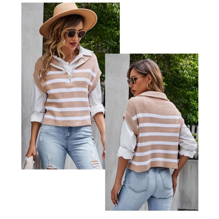 Gilet D'été Pour Femme - Col En V - Style Bohème - Sans Manches - Crochet - Gilet De Plage - Boléro - Gilet En Tricot - Gilet En Laine, Beige, Taille Unique