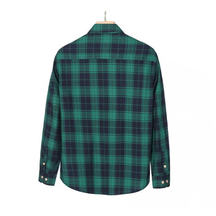 Chemise Homme Carreaux Casual Bicolore Manches Longues Col revers Vert Cdiscount Pret a Porter