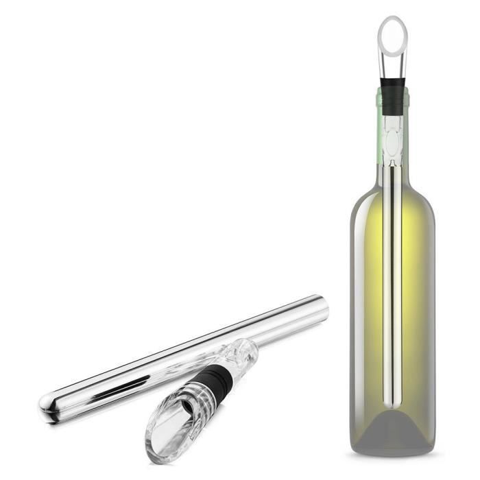 Rafraîchisseur De Vin En Acier Inoxydable + Bec Verseur - Kit 2 Pièces - Refroidit Rapidement Sans Diluer - Cadeau Oenologie