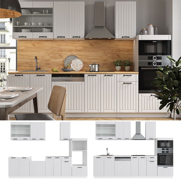 Cuisine équipée Fame-Line Vicco – Style Rustique 300 Cm, Blanc (neuve)