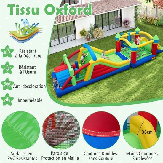 Château Gonflable 5 En 1 – Toboggan, Mur D'escalade, Piscine à Balles, Panier, Aire De Saut – 180 Kg – 3-10 Ans – Tissu Oxford