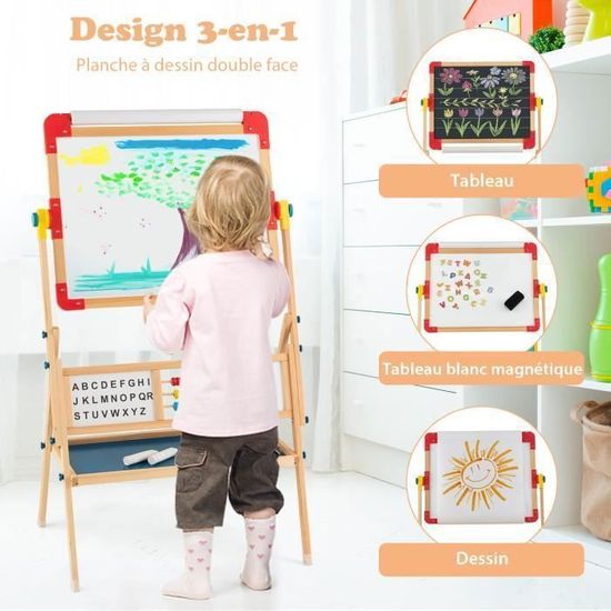 COSTWAY Tableau Enfant - Blanc Magnétique et Noir, Rouleau de Papier