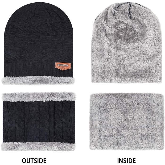 Bonnet Hiver Tricoté Noir – Lot De 2 – Unisexe Homme/femme – Chaud Et Doux
