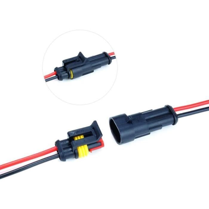 Lot De 20 Connecteurs Électriques Étanches 2 Broches 16 AWG - Pour Voiture, Moto, Bateau - Garantie 1 An