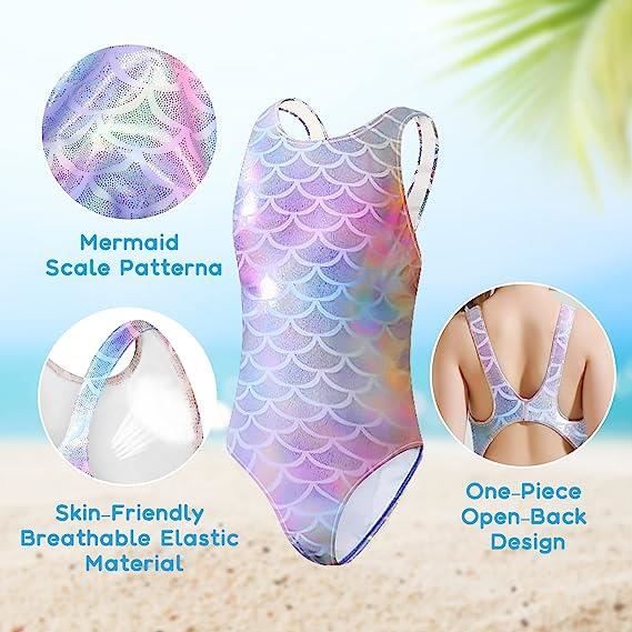 Maillot De Bain Sirène Fille 1 Pièce - Brillant Imprimé Écailles Princesse Pour 3-12 Ans