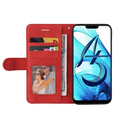 Etui OPPO A5 OPPO A3S Portefeuille Pochette Housse pour OPPO A5 OPPO A3S Protection Housse Rouge
