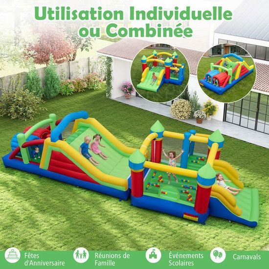 Costway - Château Gonflable Avec Toboggans Aquatiques - Motif Pingouin Canon Eau Panier De Basket Ball 3 10 Ans 66786951