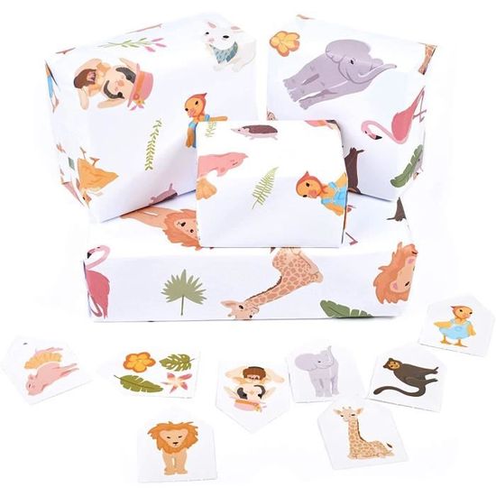 recyclable 1er 2e 3e anniversaire pour les garçons et les filles nouveau bébé Central 23-6 feuilles de papier d'emballage animaux de la jungle emballage cadeau mignon 