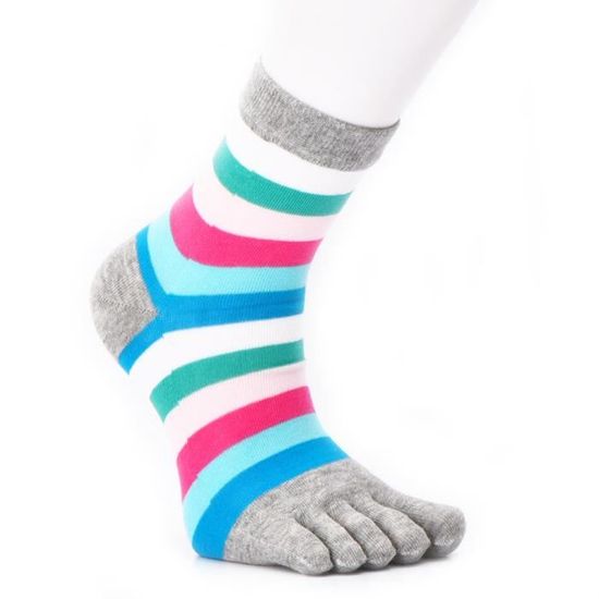 5 Paires Chaussettes à Doigts Femme - Sport, Yoga, Respirables En Coton - Style Rayé