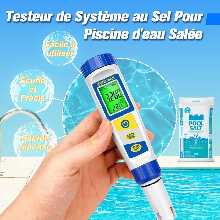 Testeur PH Et Sel Piscine 5 En 1 UIUZMAR - Mesure PH, Salinité, EC, TDS, Température - Pour Piscine Sel, Hydroponie, Aquarium