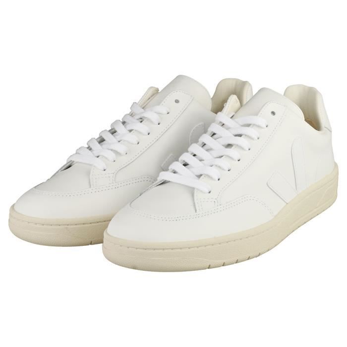 Baskets VEJA V 12 XD022297B Homme Cuir Blanc Lacets Plat Blanc Cdiscount Chaussures