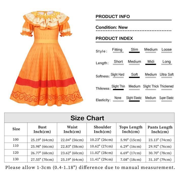 AmzBarley Déguisement Encanto Mirabel Cosplay Costume Filles Princesse Robe  avec Sac Fête D'anniversaire Dress Up Orange 3-12 ans - Cdiscount Jeux -  Jouets