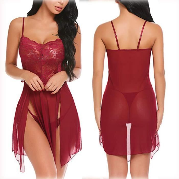 Nuisette Femme Chemise de Nuit Sexy Lingerie Babydoll Dentelle Chemise Bretelles Reglables Col V Robe De Nuit Violet Violet Cdiscount Pret a Porter
