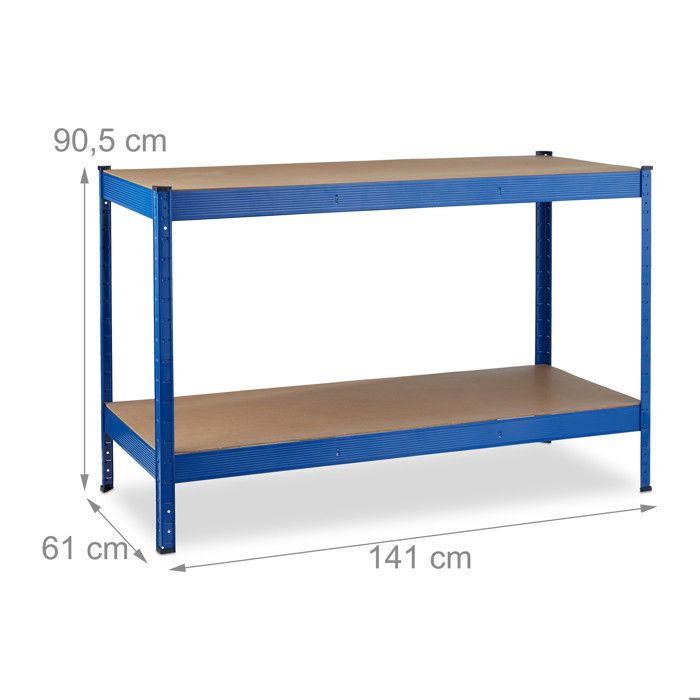 Établi Relaxdays Avec Tiroir - 2 Niveaux 121x60cm | Charge 100kg | Acier Et MDF | Pour Atelier Et Garage
