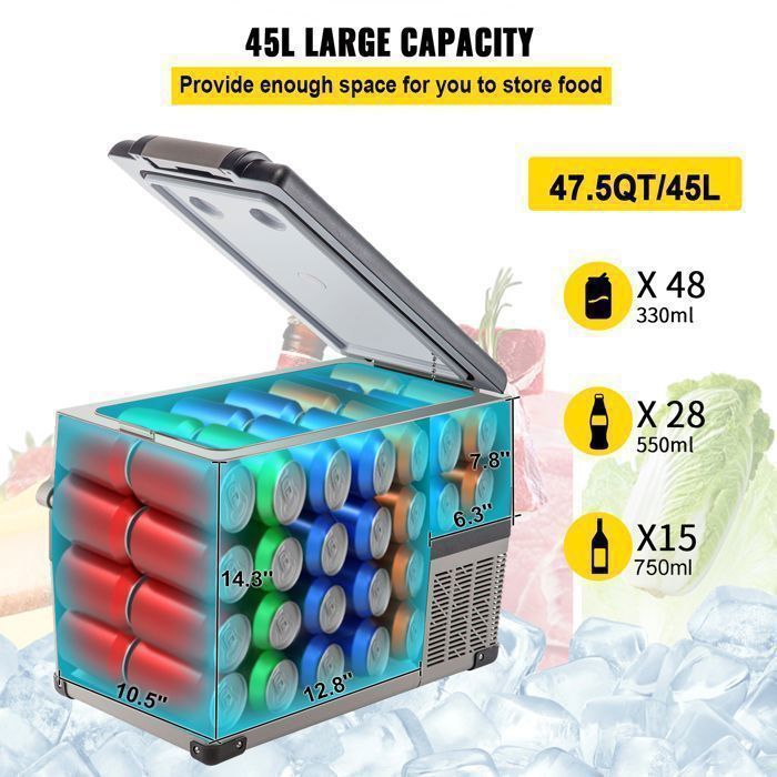 Réfrigérateur 12 V, 80 Qt, double zone de voiture avec contrôle d