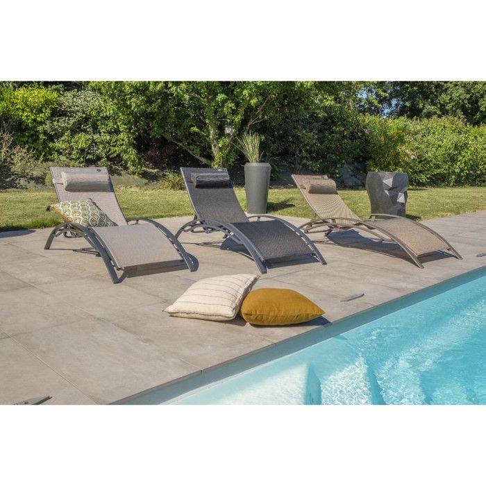 Predusol Lot composé de 2 bains de soleil CL76GREY (pré-montés) empilables ...