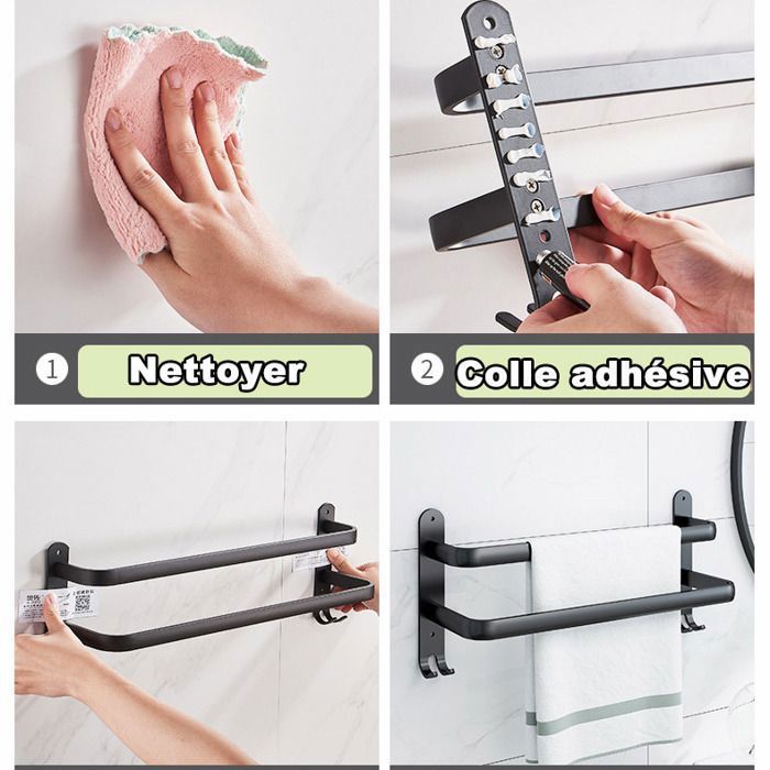 Porte-Serviettes Mural 2 Étages Porte Serviette Salle De Bain Avec