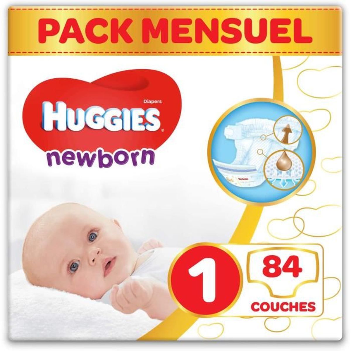Huggies, Couches Bébé Taille 1 (2-5 Kg), 84 Couches, Nouveau-Nés, Unisexe,  Avec Indicateur D'humidité, Pack 1 Mois De Consommation, - Cdiscount  Puériculture & Eveil Bébé