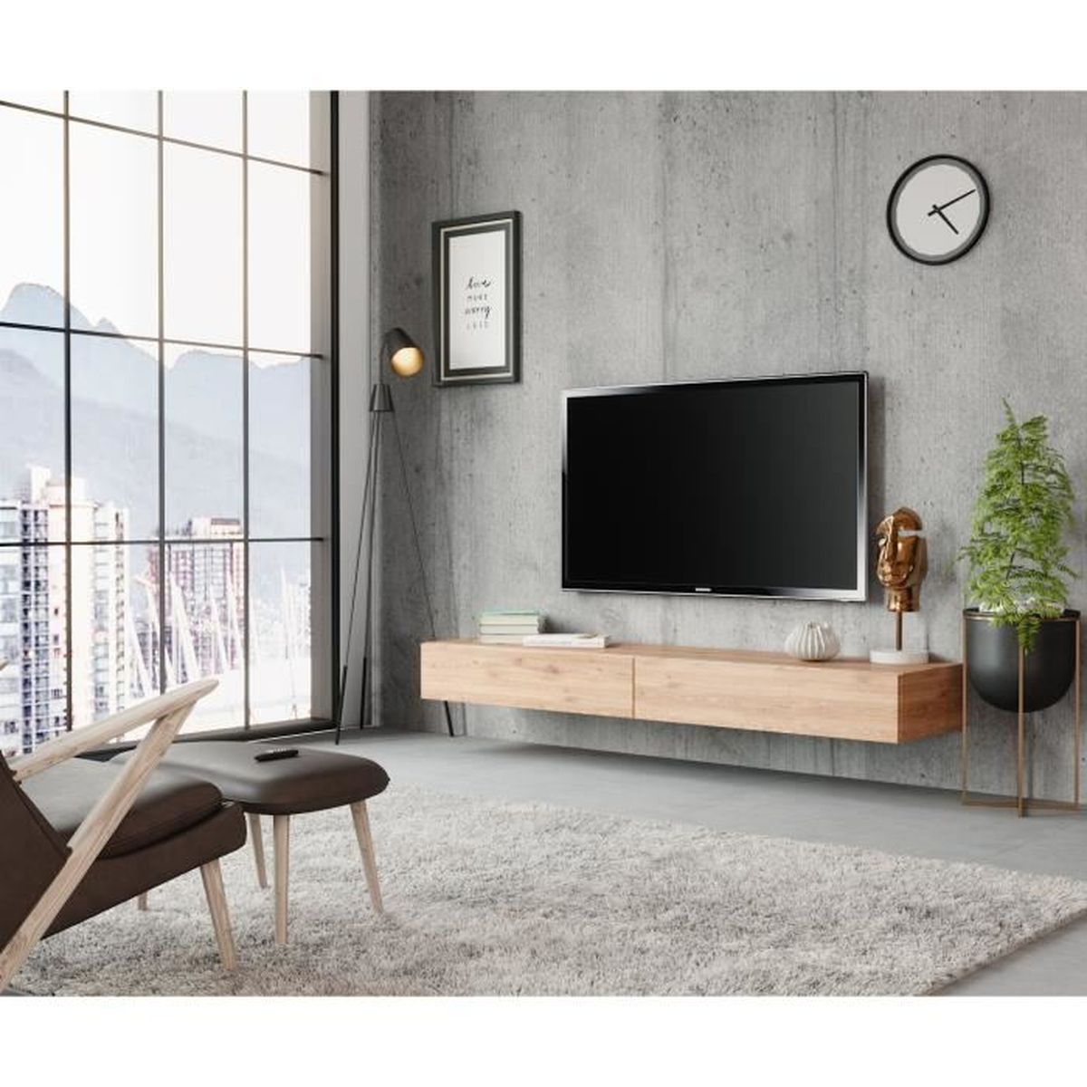 Meuble Tv Suspendu Blanc Laqué 140 Cm Meuble Tv Sierra 140 Cm Wotan Achat Vente Meuble Tv Meuble Tv