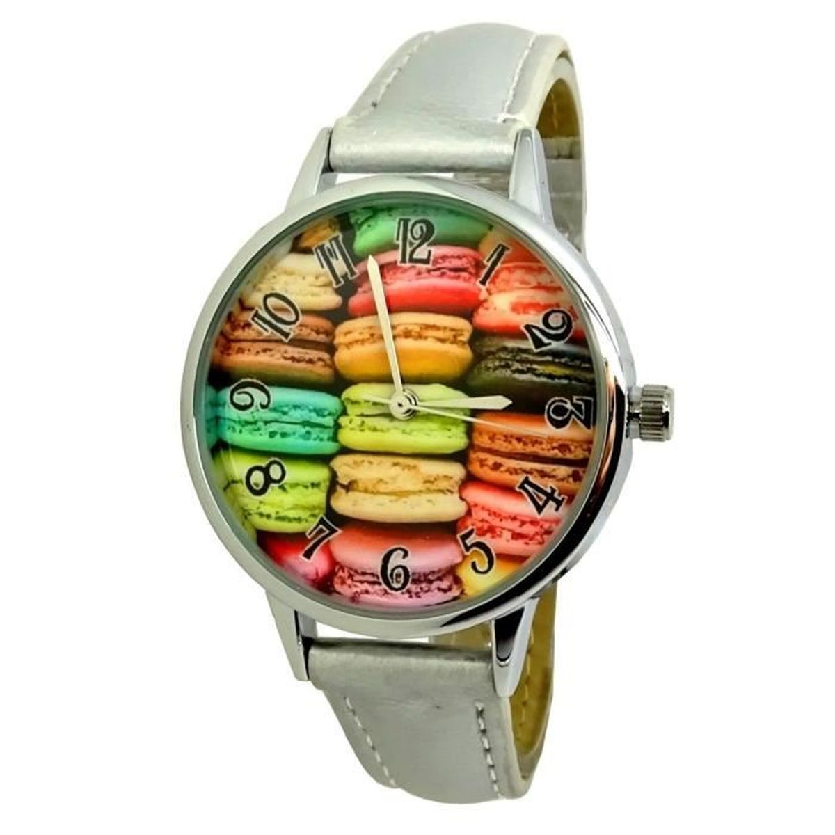 Montre Femme Gris Argent Macaron Patisserie Gateau Couleur Decale Fun Original Achat Vente Montre Cdiscount
