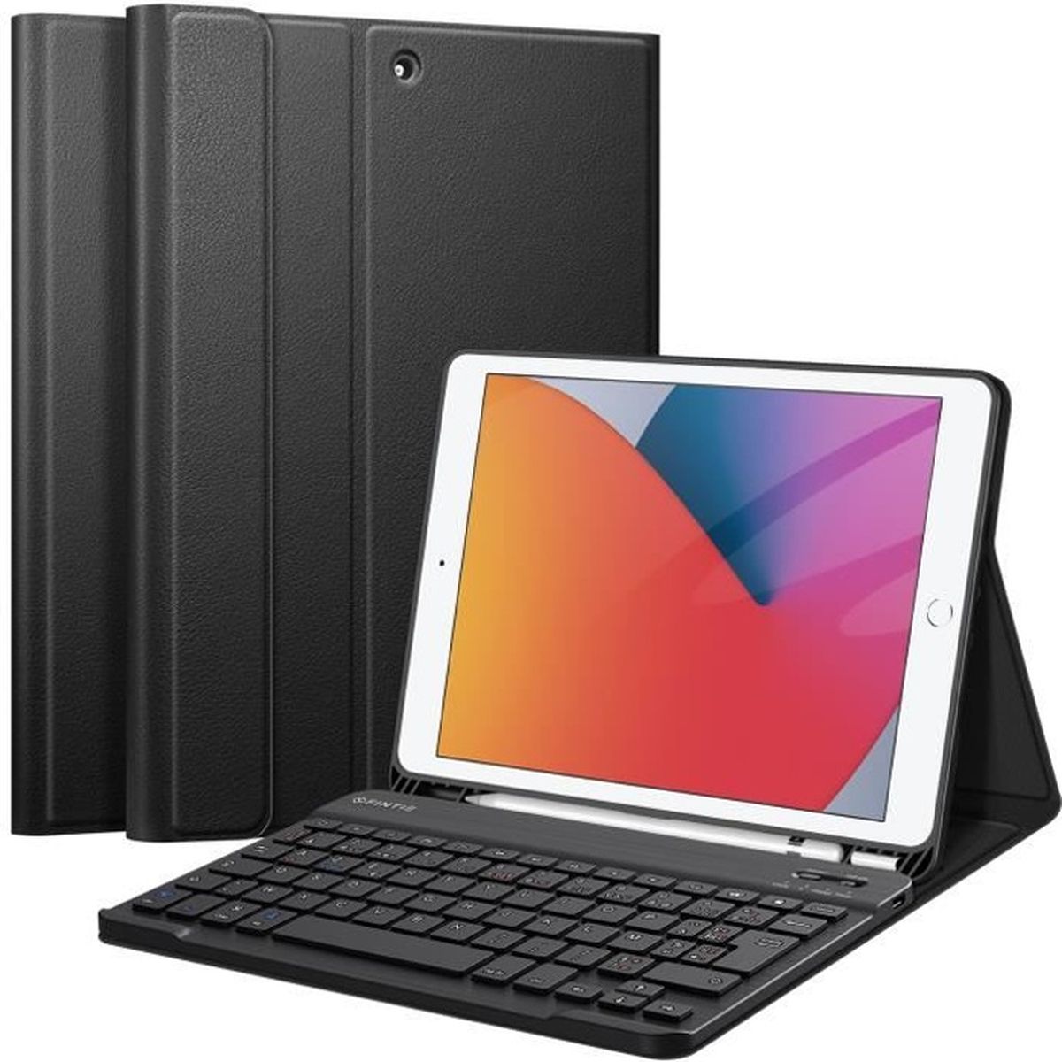 Noir 10,2 Pouces, Mod/èle 2020//2019, 8/ème // 7/ème G/én/ération Clavier Aluminium 3 Zones de Couleur 7 Couleurs r/étro/éclair/é Clavier Housse pour iPad 10.2 , ELTD Clavier /Étui pour iPad 8//7 QWERTY