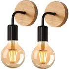 DELIPOP Applique Murale Interieur 2 PCS, Lampe Murale Industrielle Bois, Appliques Wall E27 Decoration Murale Rétro (Sans ampoule)