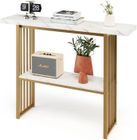 GIANTEX Console Meuble Entrée à 2 Etages Imprimée Marbre Doré,Table d’Entrée/Salon,Cadre en Acier,120x29,5x92,5CM,Style Scandinave