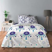 Parure De Lit 4 Pièces Microfibre - Drap Housse + Drap Plat + 2 Taies 50x75 Cm, Motif Graffiti Noir, Pour Lit Double 140x190 Cm