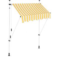 Store banne telescopique de balcon manivelle hauteur reglable resistant uv polyester acier 150 x 120 cm blanc et jaune