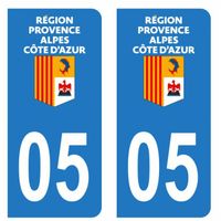 Lot 2 Autocollants Stickers plaque immatriculation voiture auto département 05 Hautes-alpes Logo Région Provence-Alpes-Côte d’Azur