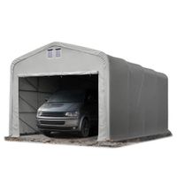 5x8 m, Tente garage de stockage, PVC 850, porte 4,1x2,5 m, gris, sans statique