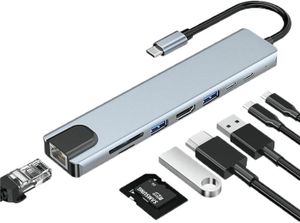 Hub USB-C 8-en-1 Avec USB 3.0 - Super Speed 5Gbps, Lecteur De Cartes T Sd Sortie Audio