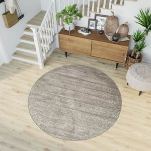 Tapiso Sari Rond Tapis De Salon Chambre Ado Moderne Mouchete Rayures Gris Beige Frise Moelleux 100 X 100 Cm Achat Vente Tapis Cdiscount